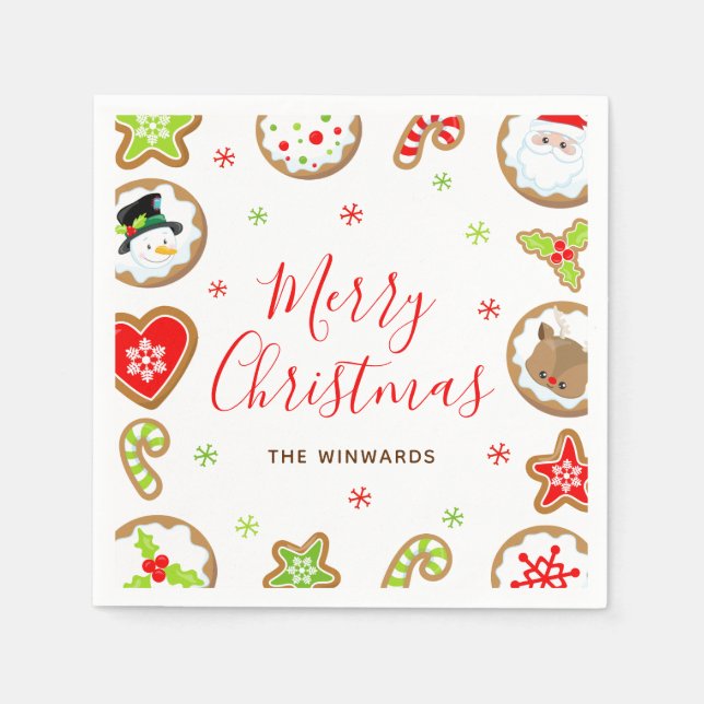 Serviette En Papier Christmas Cookies Merry Christmas Red and Green (Devant)
