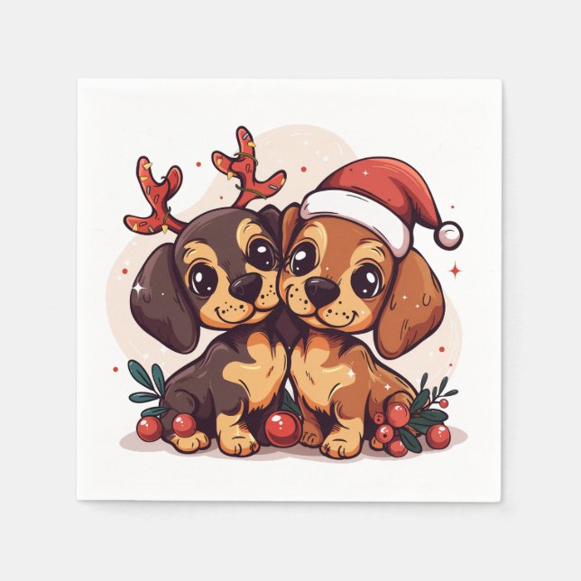 Serviette En Papier Christmas Dachshund Dogs (Devant)
