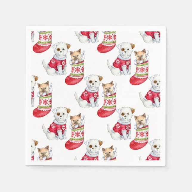Serviette En Papier Christmas Dog & Cat (Devant)
