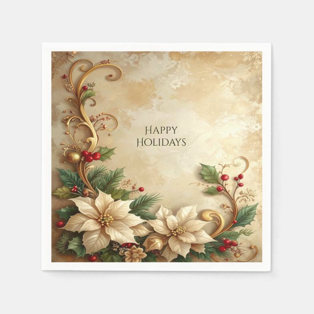 Serviette En Papier Christmas Floral Holiday Napkin (Devant)
