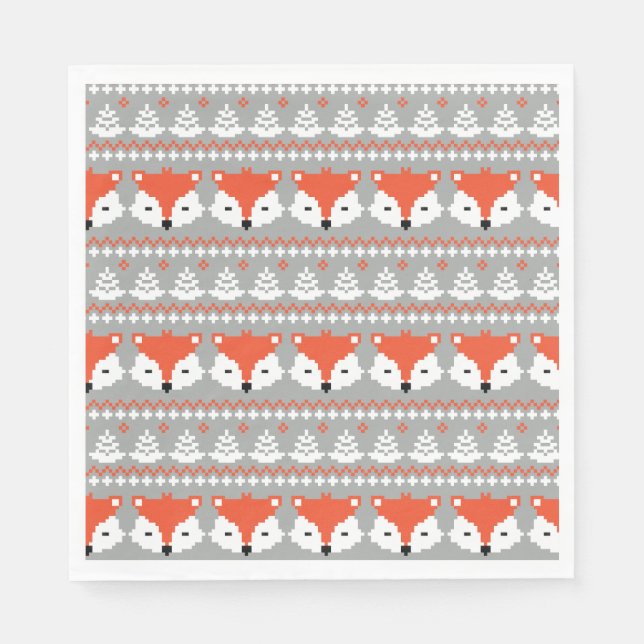 Serviette En Papier Christmas Fox grand motif, bois d'hiver (Devant)