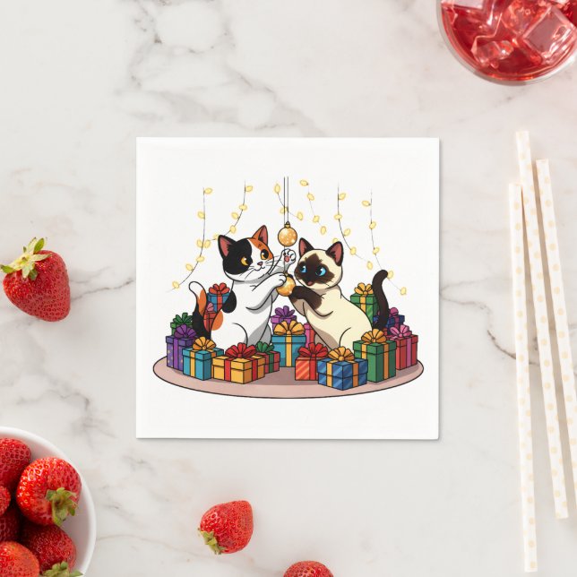 Serviette En Papier Christmas Gifts & Ornaments Cats (En situation)