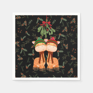 SERVIETTE EN PAPIER CHRISTMAS GIRAFFES KISSING SOUS MISTLETOE PAPIER