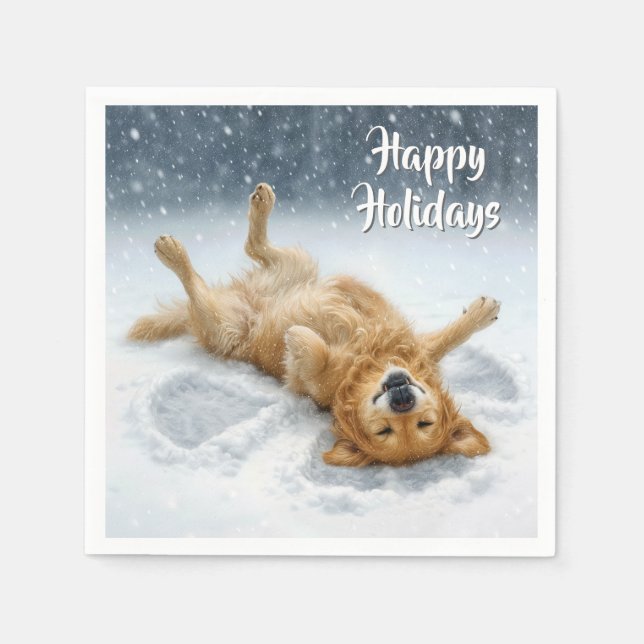 Serviette En Papier Christmas Golden Retriever Making a Snow Angel (Devant)