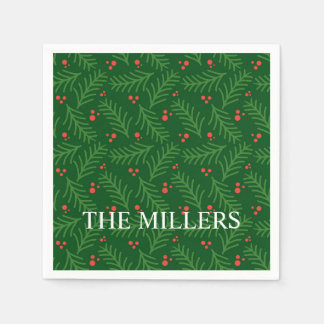 Serviette En Papier Christmas Greenery Berries NAME Festive Holiday