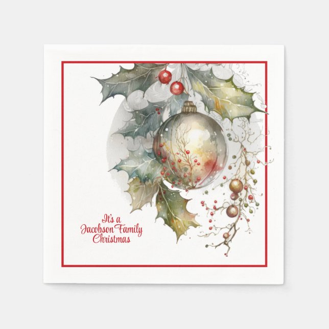 Serviette En Papier Christmas Holiday Party Holly Ornament Family (Devant)