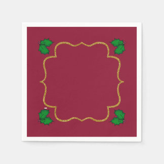 Serviette En Papier Christmas Holly Leaves and Red Berries