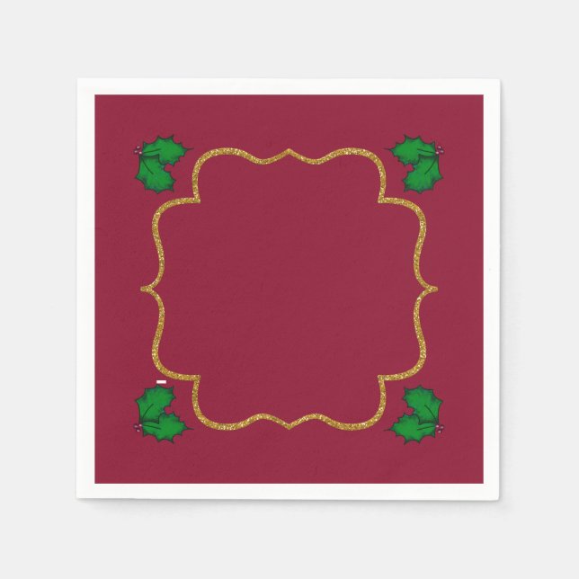 Serviette En Papier Christmas Holly Leaves and Red Berries (Devant)