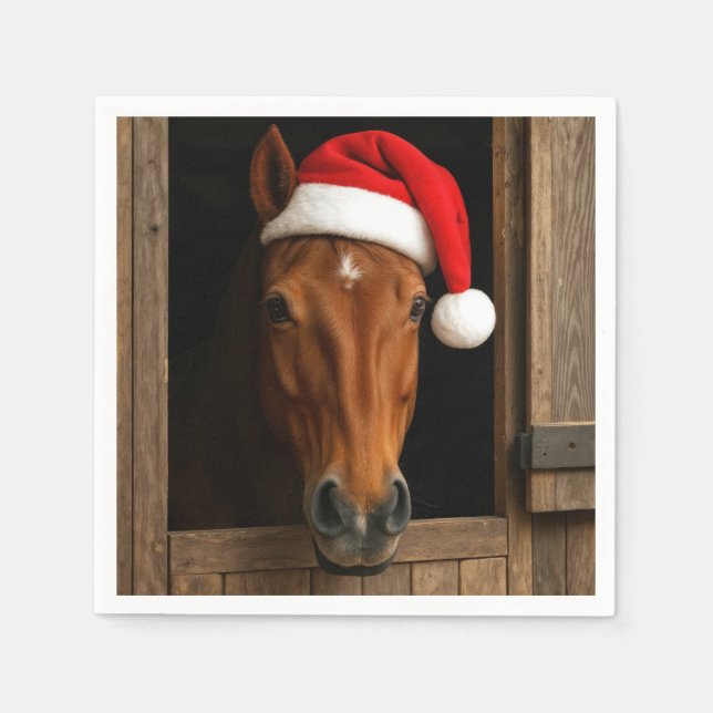 Serviette En Papier Christmas Horse In Stable Window (Devant)