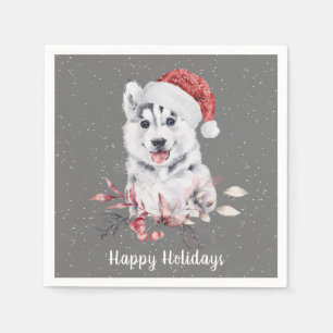 Serviette En Papier Christmas Husky On Grey
