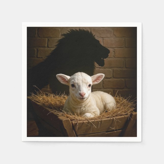 Serviette En Papier Christmas Lamb In a Manger With Lion Shadow (Devant)