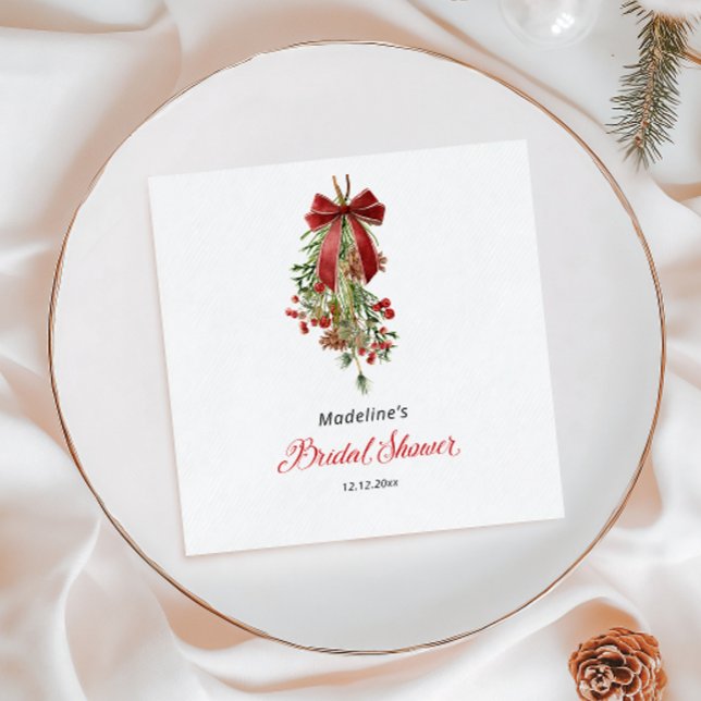Serviette En Papier Christmas Mistletoe Red Bow Bridal Shower (Créateur téléchargé)