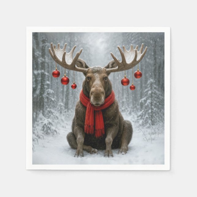 Serviette En Papier Christmas Moose In a Snowy Forest (Devant)