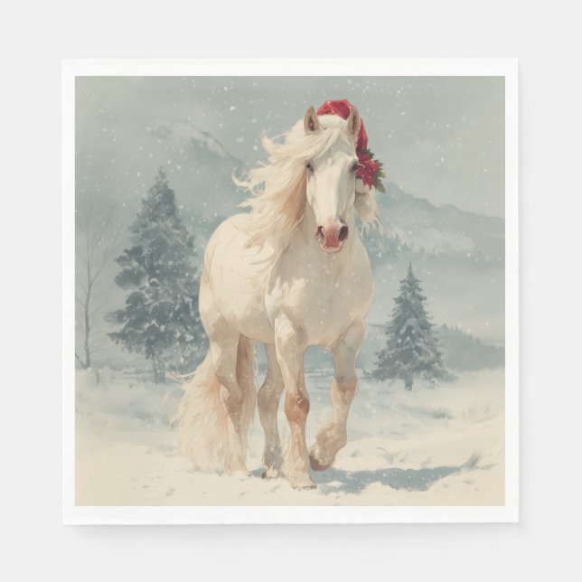 Serviette En Papier Christmas Paper Napkin / Beautiful white horse (Devant)