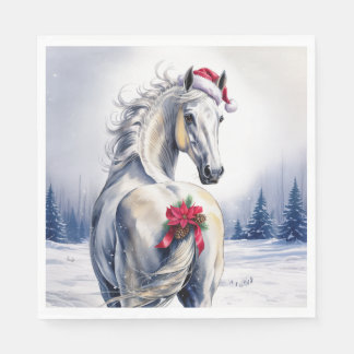 Serviette En Papier Christmas Paper Napkin / Beautiful white horse