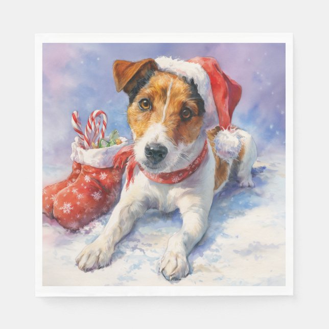 Serviette En Papier Christmas Paper Napkin with adorable Jack Russel (Devant)
