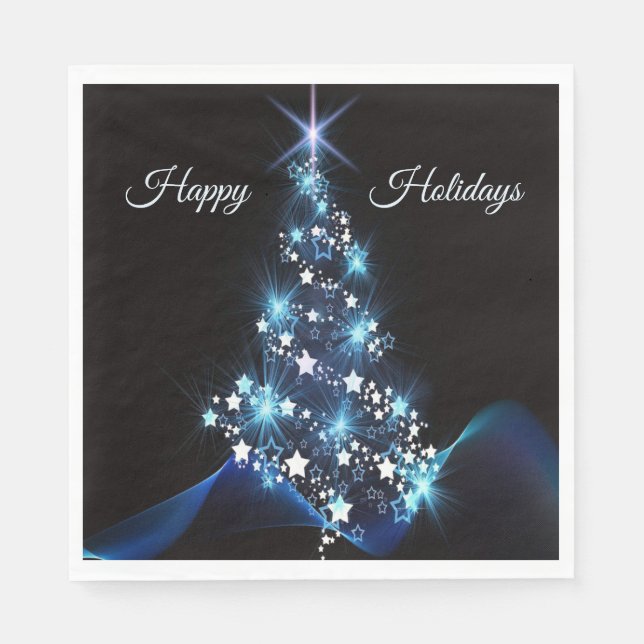 Serviette En Papier Christmas Party Blue Tree Shiny Black Elegant (Devant)