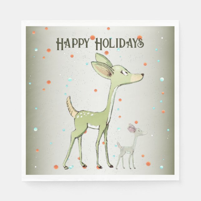 Serviette En Papier Christmas Party Green Deers Holidays Cute (Devant)
