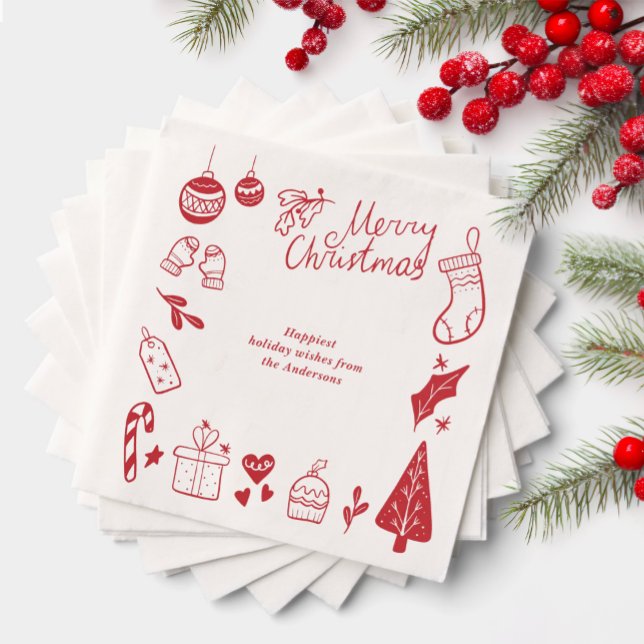 Serviette En Papier Christmas Party Red Favorite Things Hand Drawn  (Créateur téléchargé)