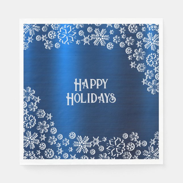 Serviette En Papier Christmas Party White Snowflakes Navy Blue (Devant)