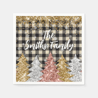 Serviette En Papier Christmas Plaid And Glitter Family Name
