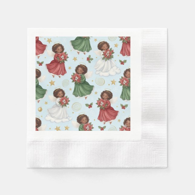 Serviette En Papier Christmas Poinsettia African American Angels (Devant)