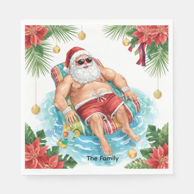 Serviette En Papier Christmas Pool Party with Santa Claus  (Devant)