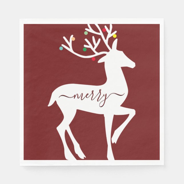 Serviette En Papier Christmas Reindeer Joyeux Bourgogne (Devant)