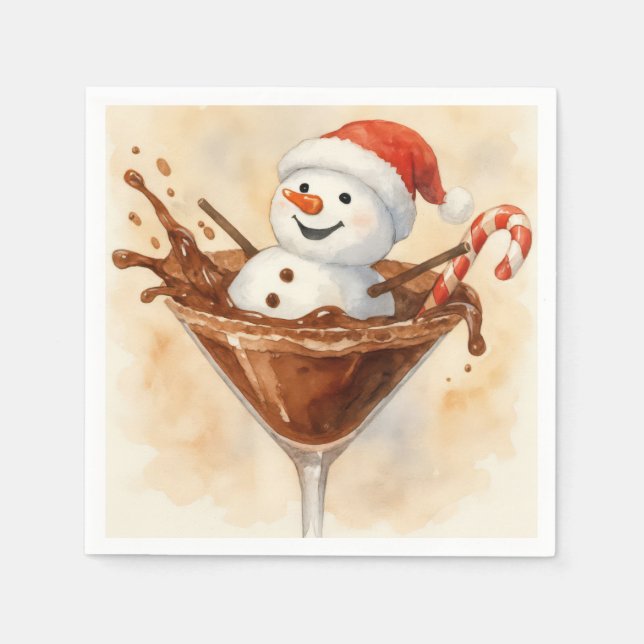 Serviette En Papier Christmas Snowman In a Chocolate Martini (Devant)