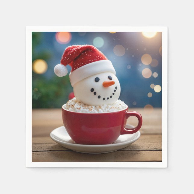 Serviette En Papier Christmas Snowman In Hot Cocoa (Devant)