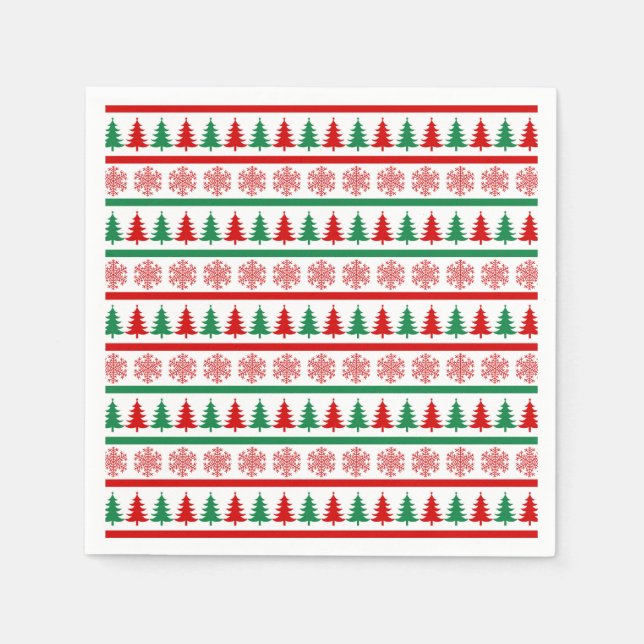 Serviette En Papier Christmas Trees and Snowflakes Print Paper Napkins (Devant)