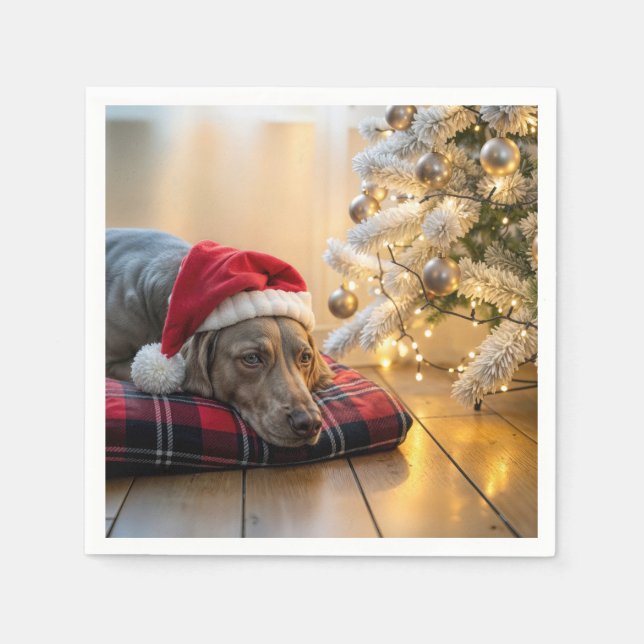 Serviette En Papier Christmas Weimaraner Dog By a Tree (Devant)