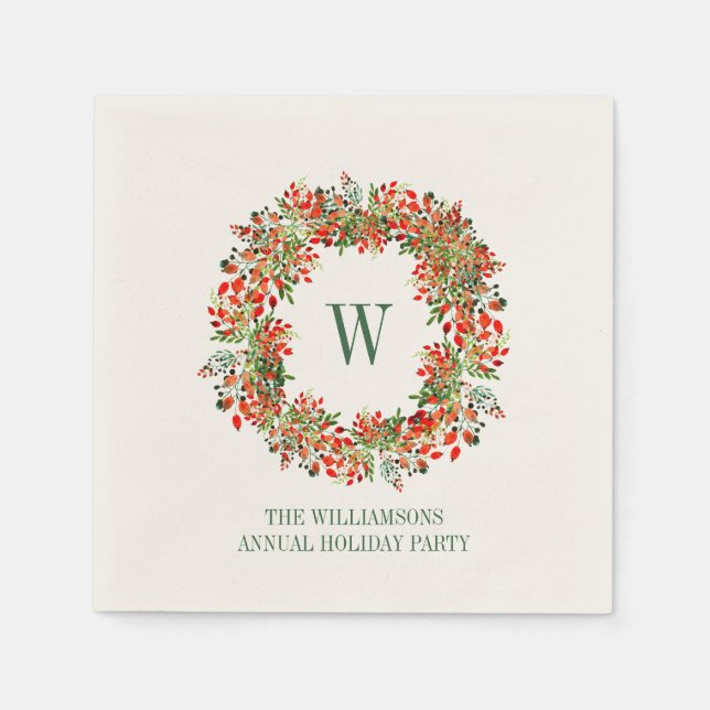 Serviette En Papier Christmas Wreath Monogram Name Holiday Party (Devant)