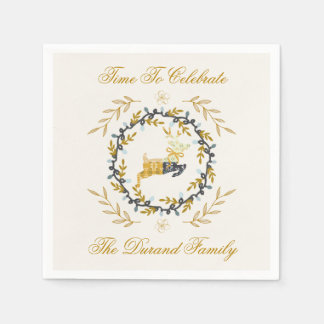 Serviette En Papier Christmastime Deer with Wreath Yellow Cream