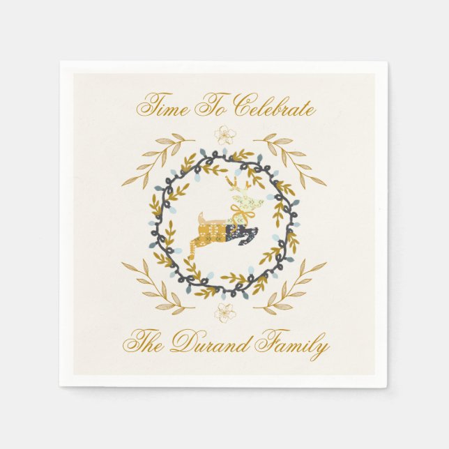 Serviette En Papier Christmastime Deer with Wreath Yellow Cream (Devant)