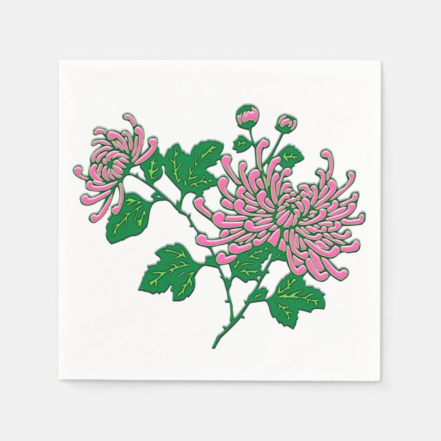 Serviette En Papier Chrysanthèmes chinois - rose doux (Devant)
