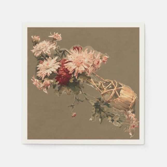 Serviette En Papier Chrysanthèmes dans une bouteille (Devant)