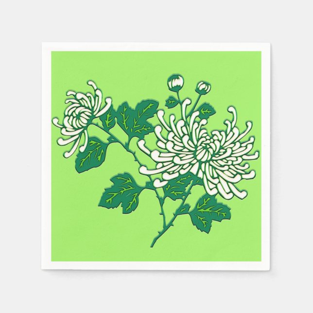 Serviette En Papier Chrysanthèmes d'araignée chinois - blanc crémeux (Devant)