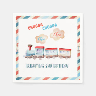 Serviette En Papier Chugga Choo Train Vintage Garçon Rouge Bleu Annive