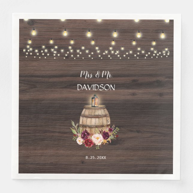 Serviette En Papier Chute Burgundy Vin Barrel Mariage Floral (Devant)