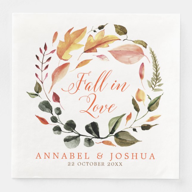 Serviette En Papier Chute dans l'amour Automne Mariage / Engagement (Devant)