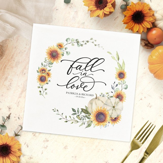 Serviette En Papier Chute en amour Mariage de tournesols verdoyants (Créateur téléchargé)
