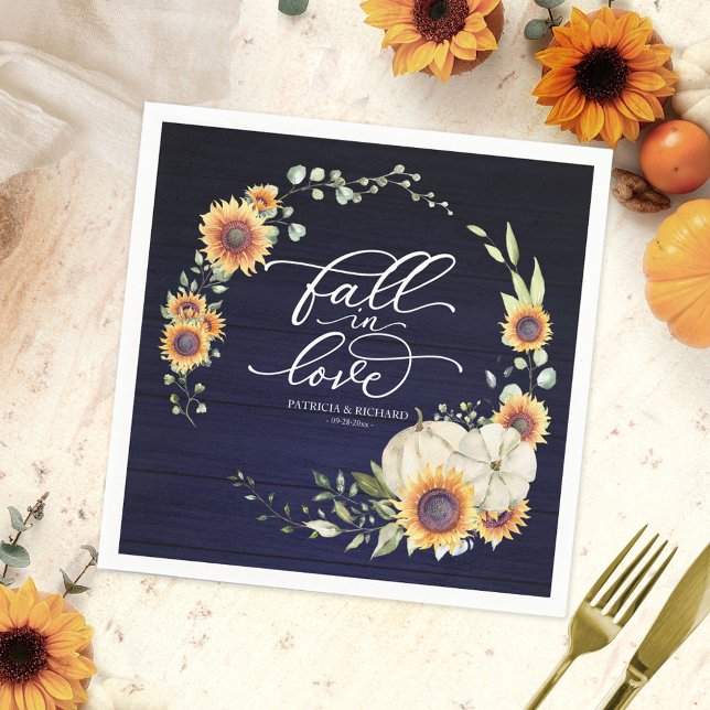 Serviette En Papier Chute en amour Mariage de tournesols verdoyants (Créateur téléchargé)