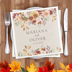 Serviette En Papier Chute Foliage Automne Couleurs Mariage ivoire