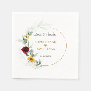 Serviette En Papier Chute Sunflowers Bourgogne Rose Mariage or