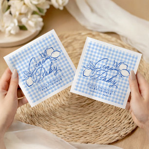 Serviette En Papier Ciao Baby Amalfi Citron Bleu Gingham Baby Shower
