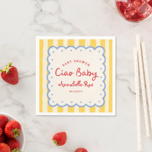 Serviette En Papier Ciao Baby Baby Shower personnalisé rayé italien