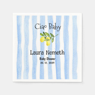 Serviette En Papier Ciao Baby Blue Stripes Fête de Naissance Bébé Citr