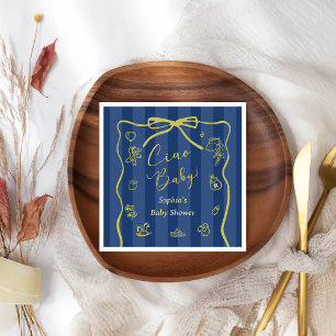Serviette En Papier Ciao Baby Thème Italien Rayures Bleues