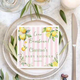 Serviette En Papier Ciao Bambina Baby Shower Rose Citron Citron